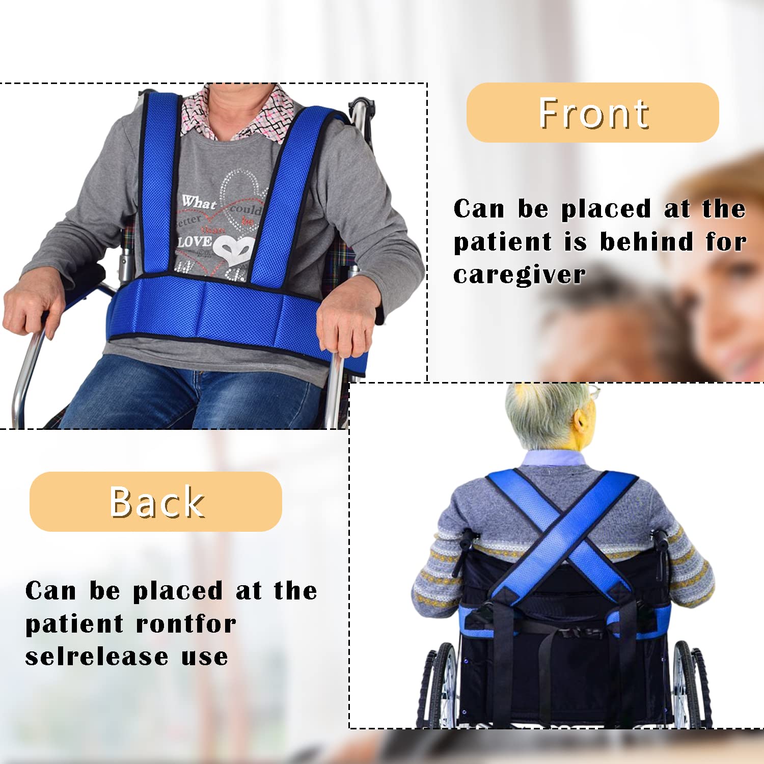Adjustable Wheelchair Safety Belt with Shoulder Strap - Medical Restraint Belt for Fall Prevention - Anti-Slip Torso Support Vest for Elderly, Disabled & Patients - Ideal for Home Care, Hospital Use & Mobility Assistance