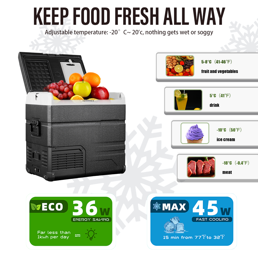 Alpicool TS60 12V/24V Portable Car Refrigerator Freezer - Compact Mini Fridge for Road Trips, Camping & Outdoor Adventures