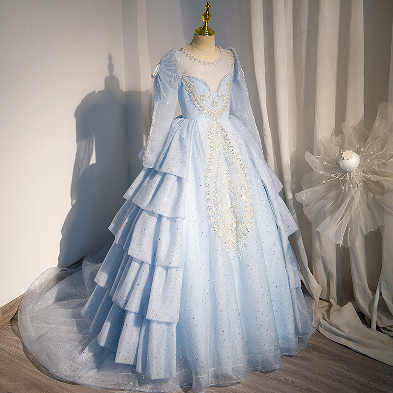 Elegant Beaded Princess Dress for Girls - Round Neck Party Gown - Perfect for Birthday, Wedding & Special Occasions