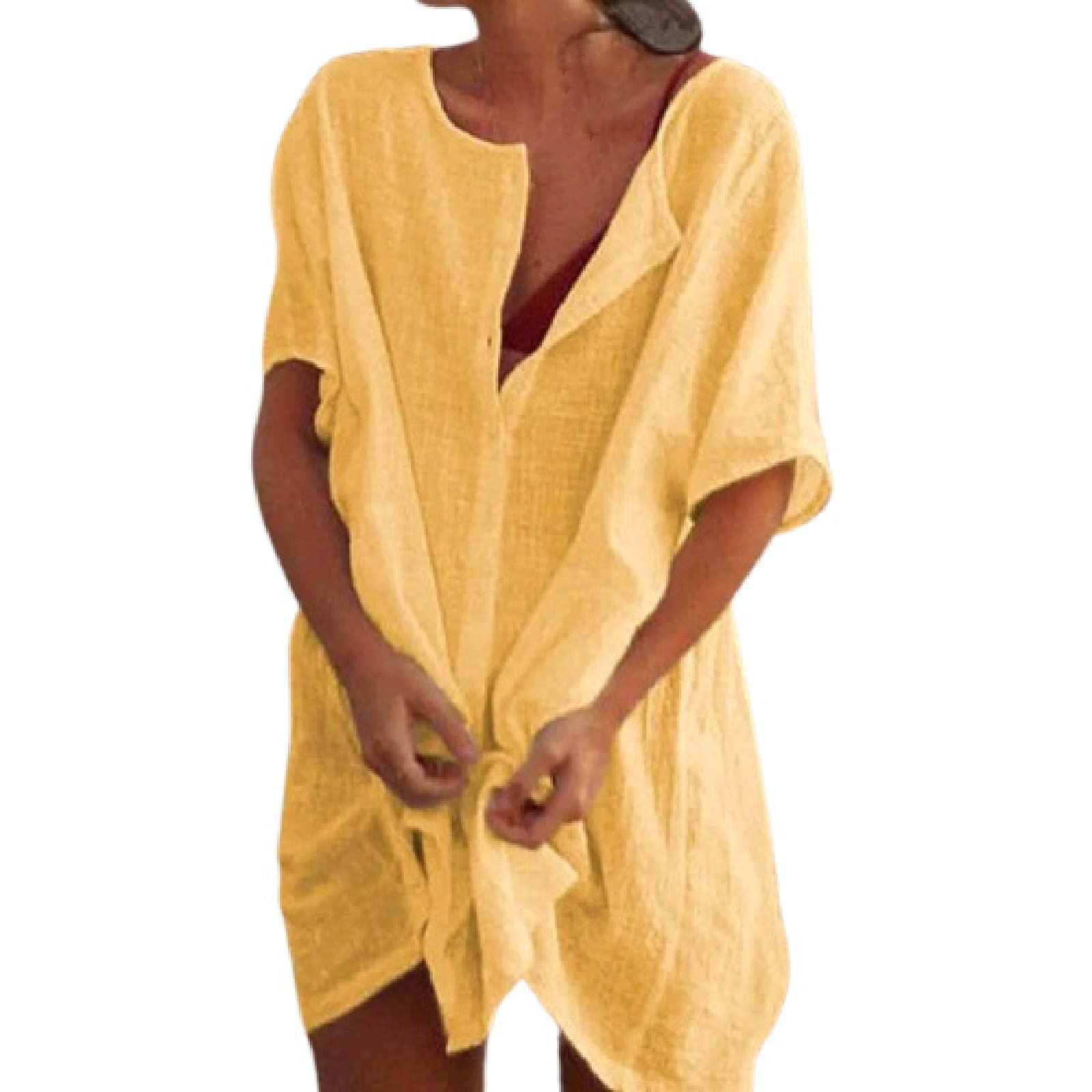 Women's Summer Mini Dress - Soft Bamboo Cotton Button Down Shirt Dress | Beach Cover Up, Casual Tunic T-Shirt Dress for Vacation, Pool Party & Outdoor Activities