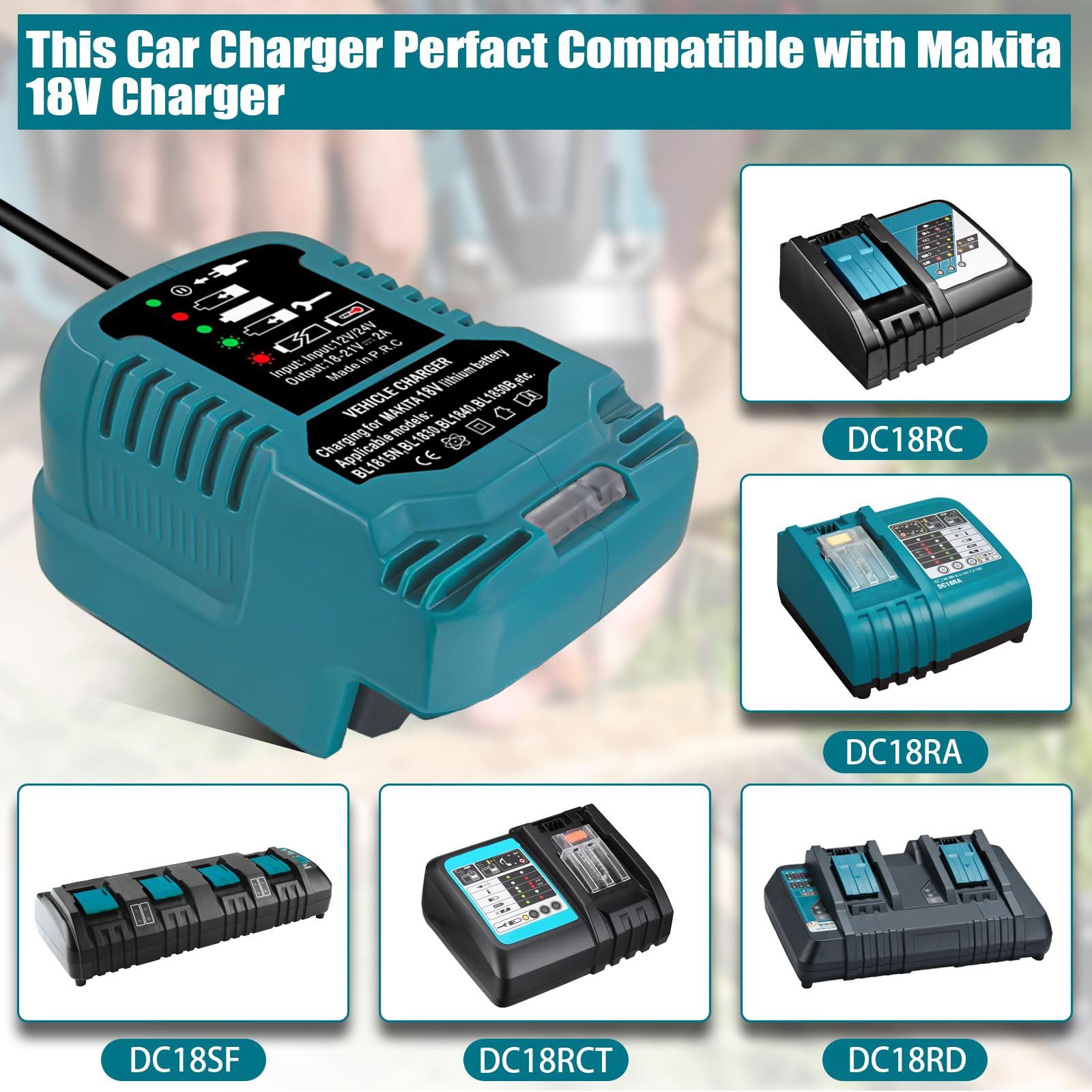 Makita 18V Lithium Battery Replacement Charger - Portable & Compact Car Charger with Cigarette Lighter Plug - Perfect for Power Tools On-The-Go, Job Sites & Road Trips