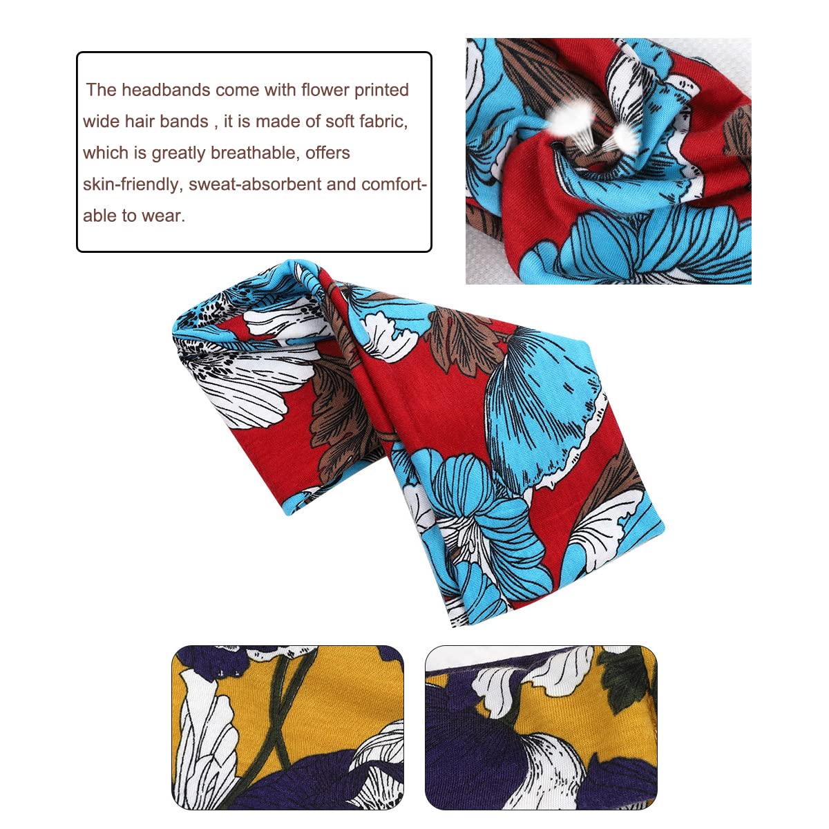 4 Pack Stretchy Soft Boho Headbands for Women - Floral Yoga Sports Hair Accessories - Fashionable Head Wraps for Ladies - Perfect for Workouts, Yoga, Running & Everyday Wear