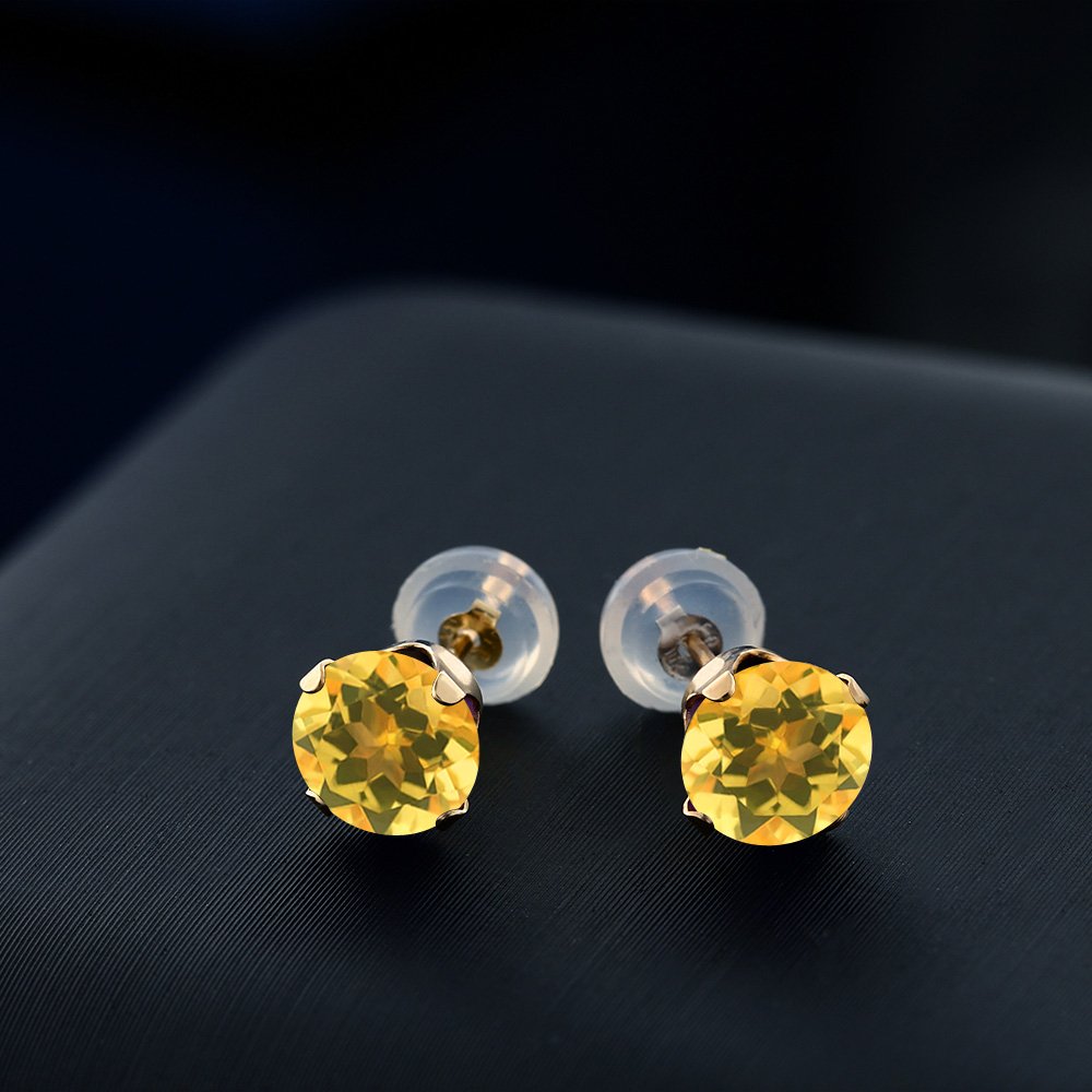10K Gold Citrine Stud Earrings for Women & Men - 1.40cttw Birthstone Jewelry for Everyday Wear