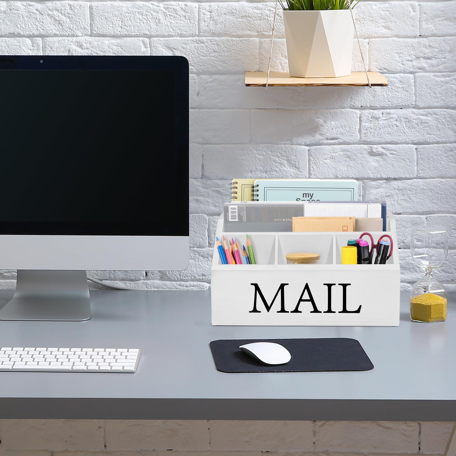 Wooden Mail Organizer for Desk & Countertop - Office Mail Sorter with Pen Holder for Bills, Letters & Documents - Perfect for Home Office, Entryway & Workspace Organization