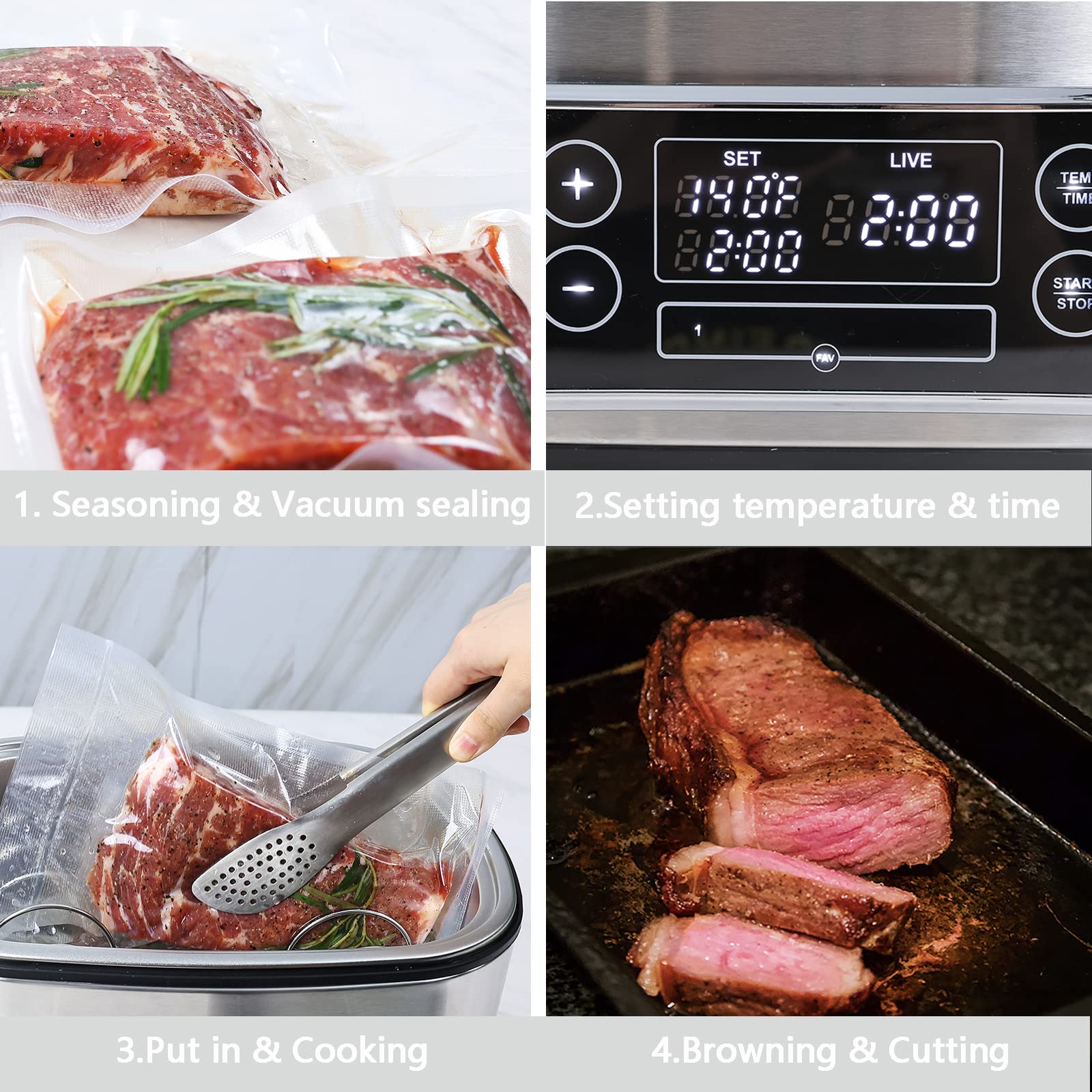 Monogatari Stainless Steel Sous Vide Precision Cooker - 8 Quart Immersion Circulator with LED Touchscreen, Ultra-Quiet & Fast Heating for Perfect Steak, Chicken & Seafood | Ideal for Home Chefs & Sous Vide Beginners