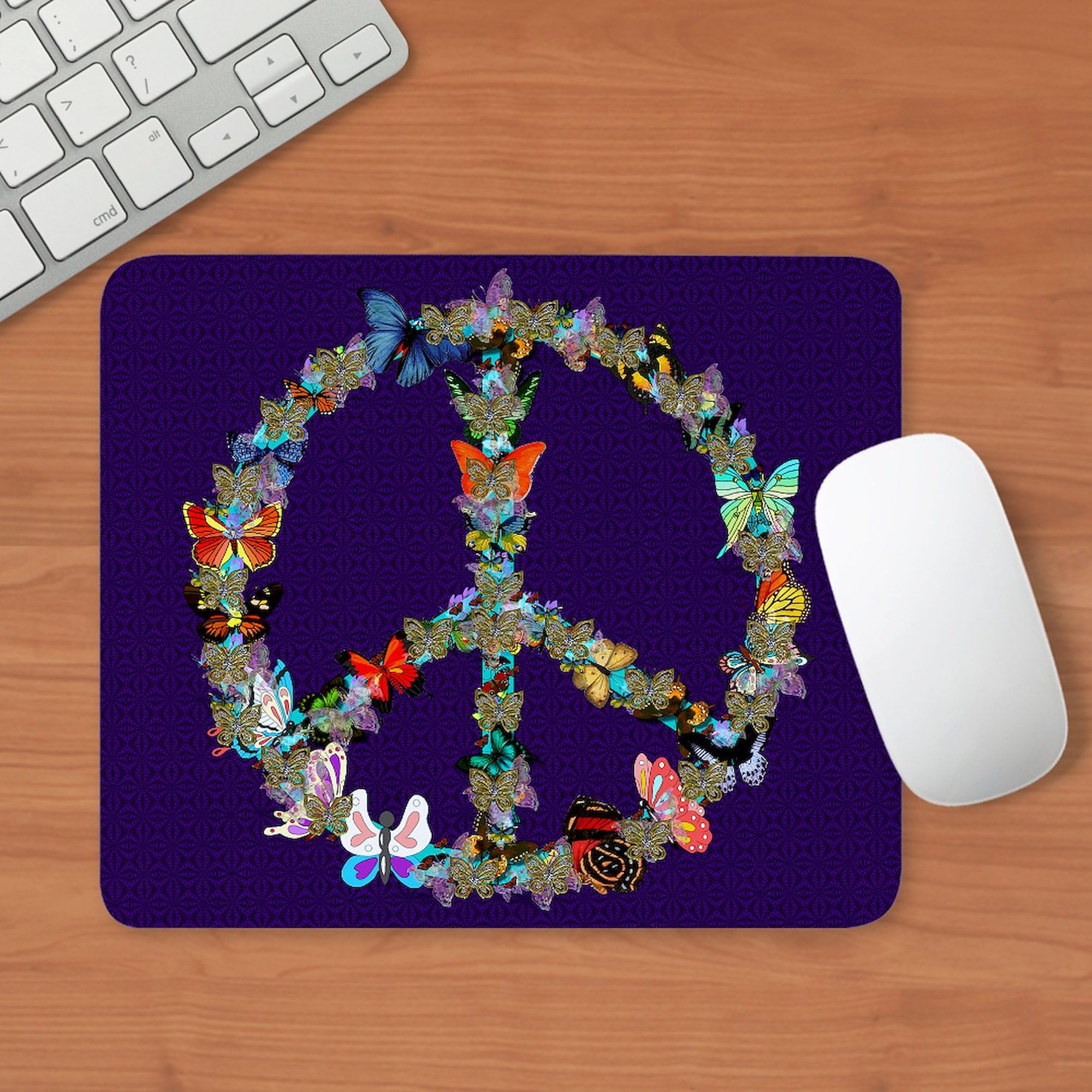 Butterfly Peace Sign Non-Slip Rubber Gaming Mouse Pad - Office & Home Computer Desk Accessory for Work, Gaming & Decor
