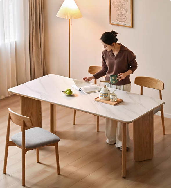 Solid Oak Wood Modern Dining Table - Rock Design for Kitchen, Dining Room & Home Decor | Durable & Stylish Furniture for Family Gatherings