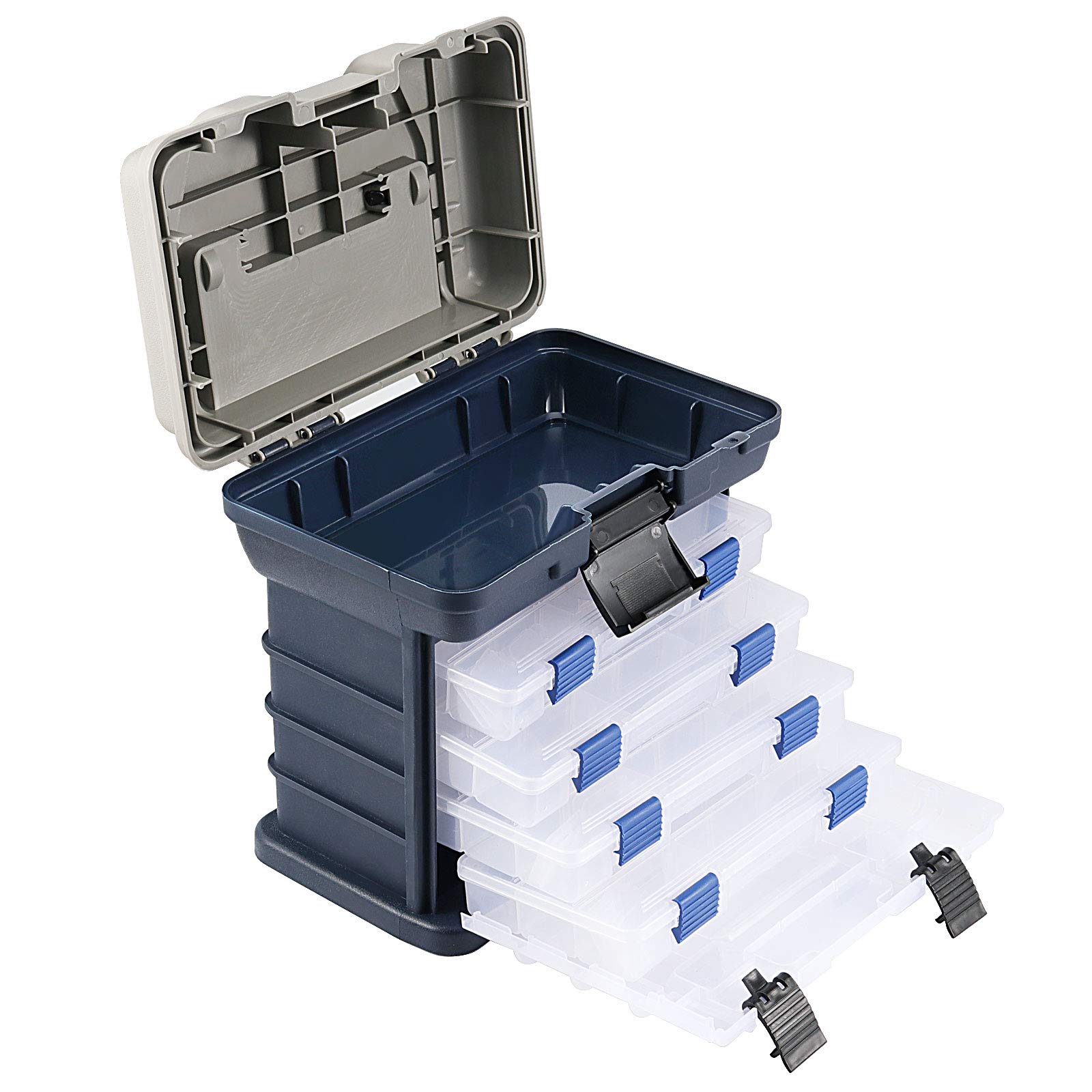 ZOENHOU 4-Layer Fishing Tackle Box Organizer - 10 x 6.7 x 9.8 Inch Portable Waterproof Storage Case for Lures, Hooks & Fishing Accessories - Perfect for Bass, Trout & Saltwater Fishing (Men & Women) | Great for Beginners, Boat Trips & Shore Fishing
