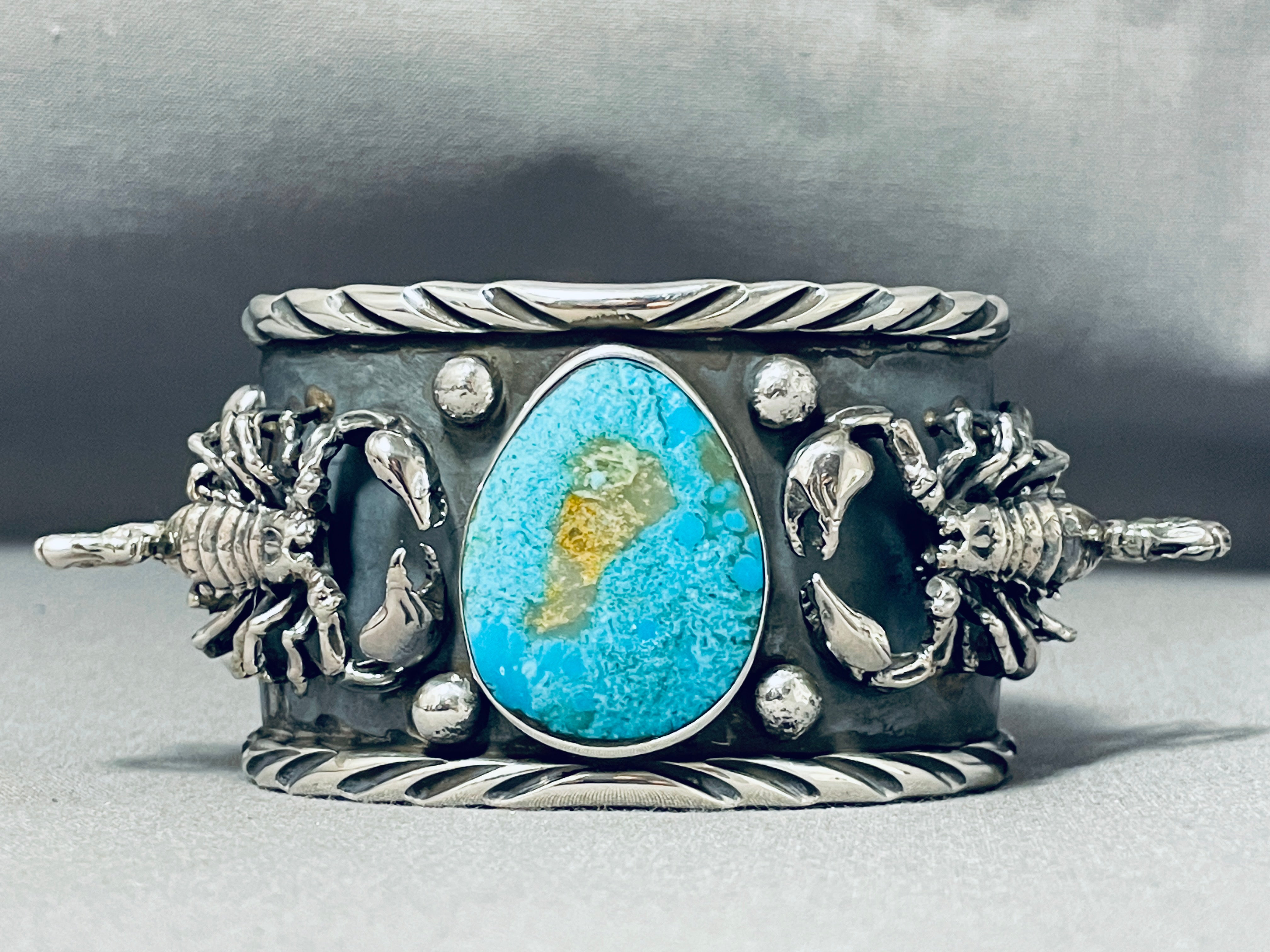Authentic Native American Scorpion Turquoise Sterling Silver Bracelet - 109g Handcrafted Jewelry for Women, Boho Chic Accessory, Gift for Her, Perfect for Festivals & Special Occasions