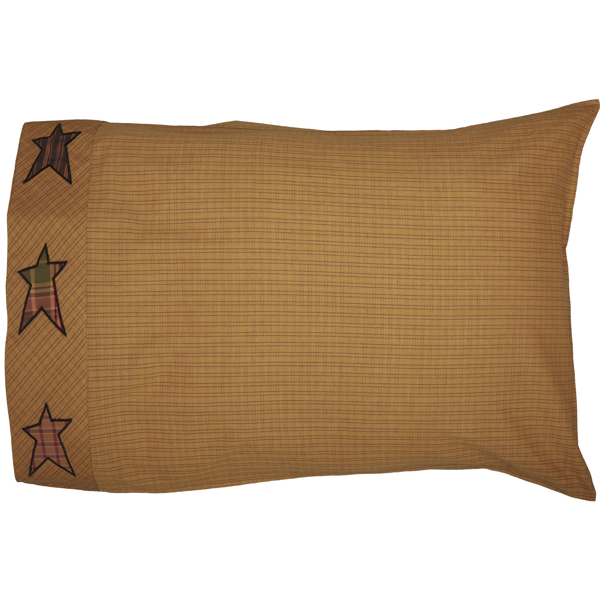 VHC Brands Stratton Star Cotton Primitive Bedding Appliqued Standard Pillowcase Set of 2, Dark Khaki Tan - Farmhouse Decor for Living Room & Bedroom