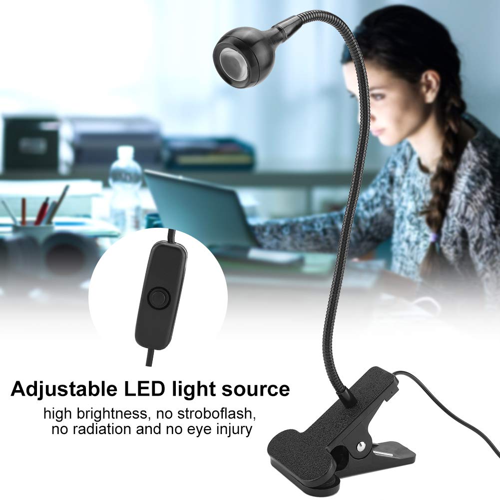 Ymiko USB LED Clip On Book Light - Adjustable Desk Lamp for Reading, Study, Night Light with Battery Port - Perfect for Home, Office, Kids Room (Black & White) | Bedside Reading, Homework, Nightstand Lighting