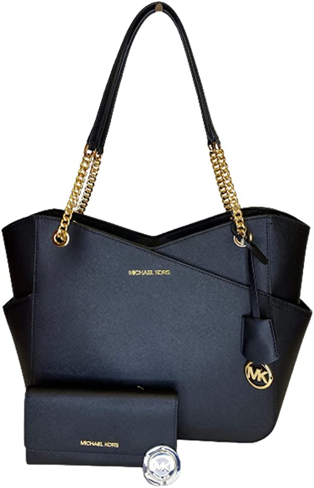 Michael Kors Jet Set Travel Large Chain Shoulder Tote & Trifold Wallet Set - Stylish Leather Handbag and Matching Wallet for Women, Perfect for Work, Travel and Everyday Use