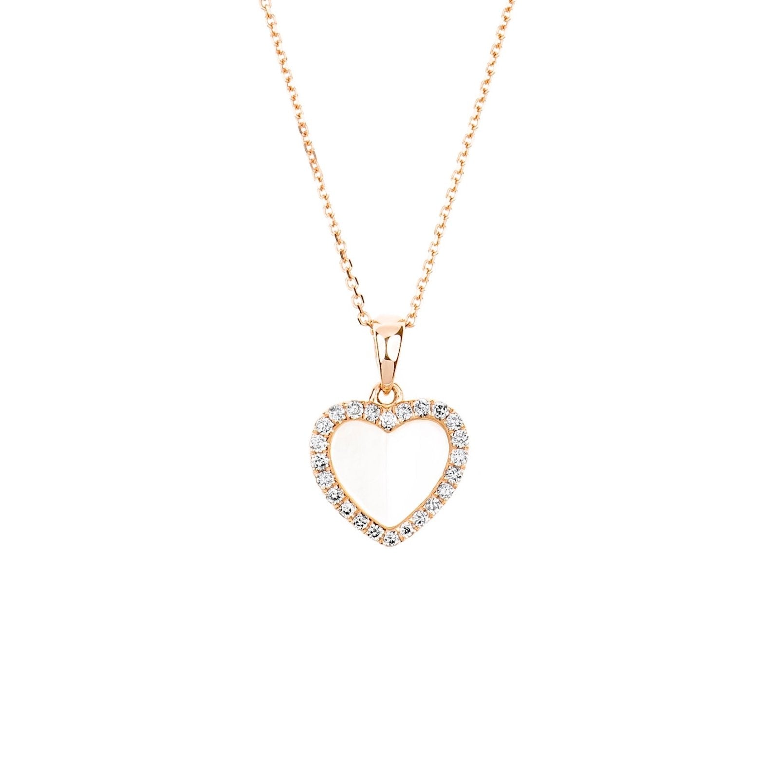 14K Rose Gold Mother of Pearl Heart Pendant Necklace with Diamond Halo - Elegant Jewelry Gift for Women, Perfect for Valentine's Day, Anniversary & Special Occasions