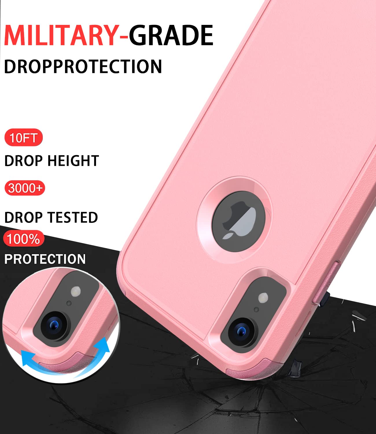 Shockproof Heavy Duty iPhone XR Case - Waterproof, Dustproof & Drop Proof Protection for Apple iPhone XR | Perfect for Outdoor Adventures, Construction Work & Extreme Sports (Pink)