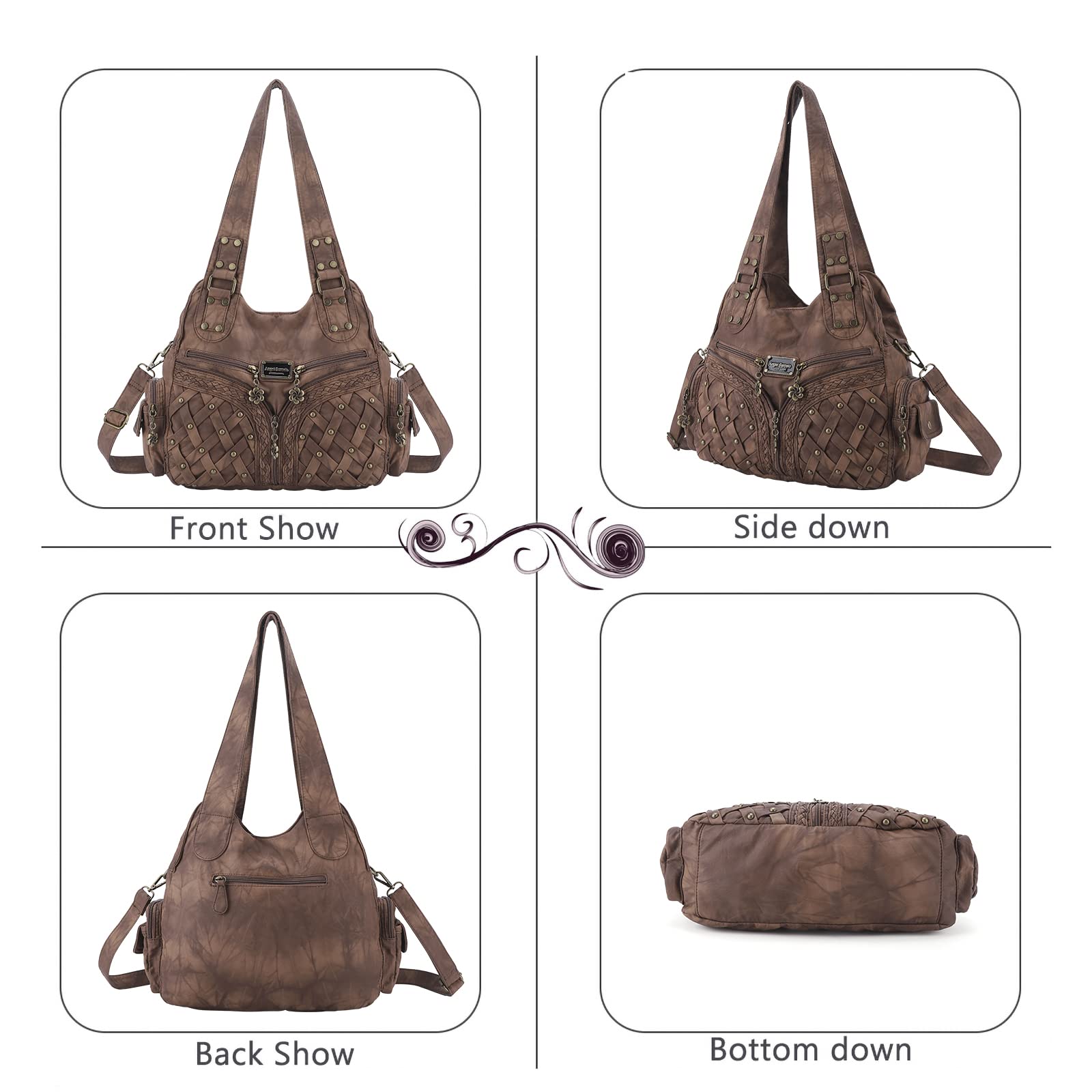 Angel Barcelo Women's Fashion Handbags - Tote, Shoulder Bag, Top Handle Satchel & Hobo Purse in Washed PU Leather | Perfect for Work, Travel & Everyday Use