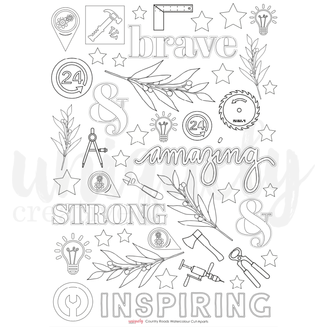 Country Roads Watercolor Cut Apart Sheet for Scrapbooking, Card Making, and DIY Crafts - Perfect for Home Decor and Paper Art Projects