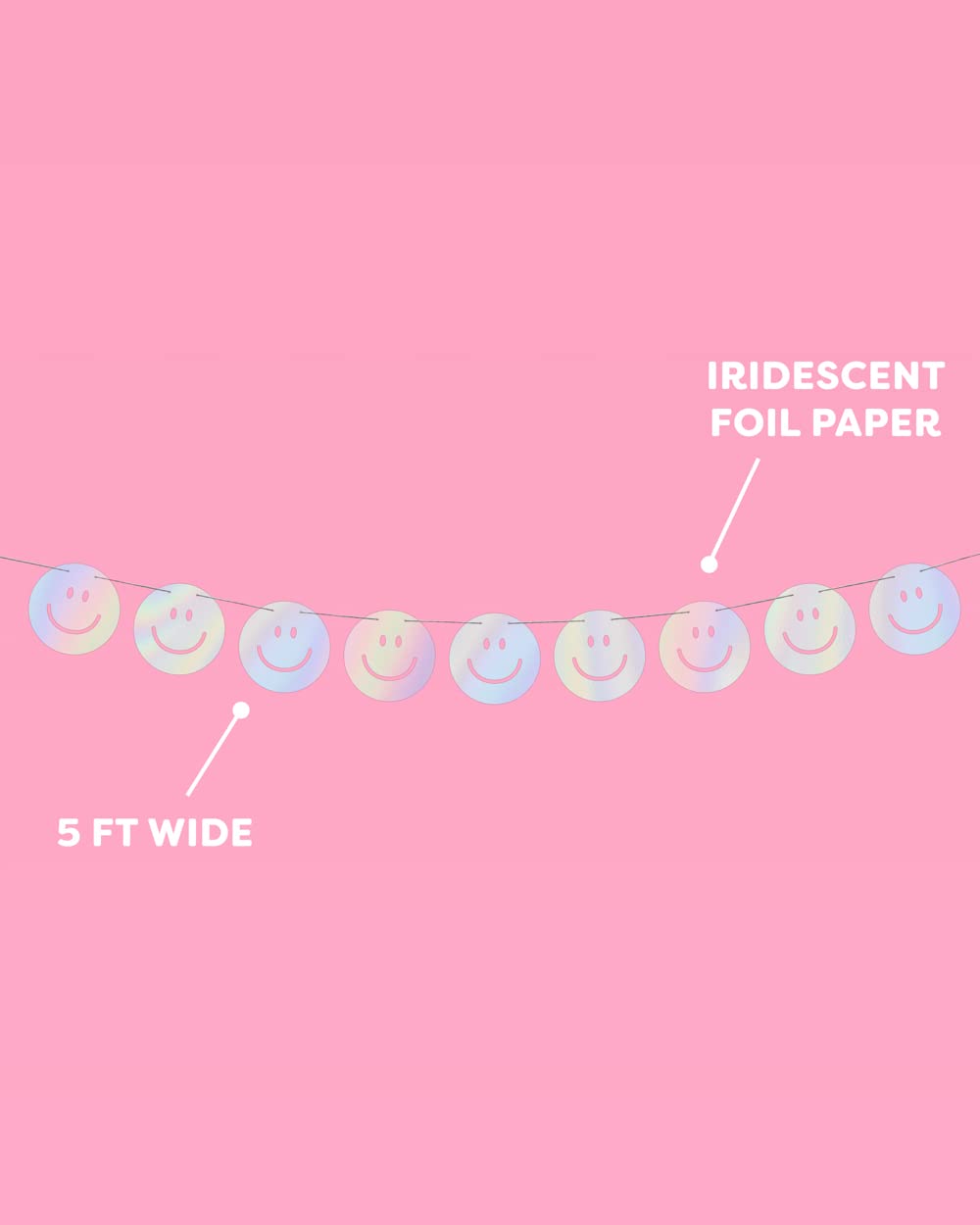 Iridescent Fetti Smiley Banner - 5 Ft Happy Pastel Birthday Party Decorations | Cute Bachelorette Party, Baby Shower & Wedding Decor | Perfect for Indoor & Outdoor Celebrations