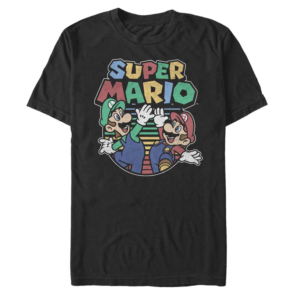 Nintendo Men's Big & Tall Mario & Luigi High Five Graphic T-Shirt - Comfortable Gaming Tee for Casual Wear & Cosplay
