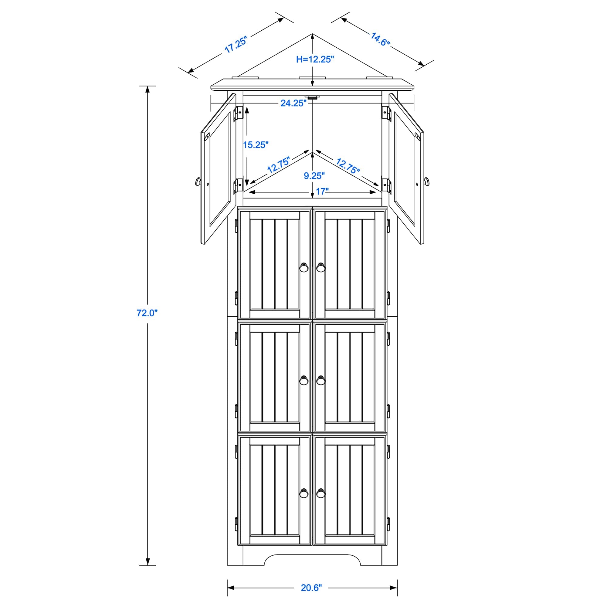 72 Inch Tall Corner Storage Cabinet with 8 Doors - 4-Tier Kitchen Pantry Organizer for Living Room, Kitchen, Office & Bathroom - Black | Space-Saving Storage Solution for Small Homes & Apartments