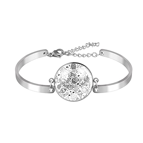 Adjustable Bangle Bracelet with Ice Cream Pattern - Trendy Fashion Jewelry for Women & Girls - Perfect for Summer Outfits, Parties & Gifts