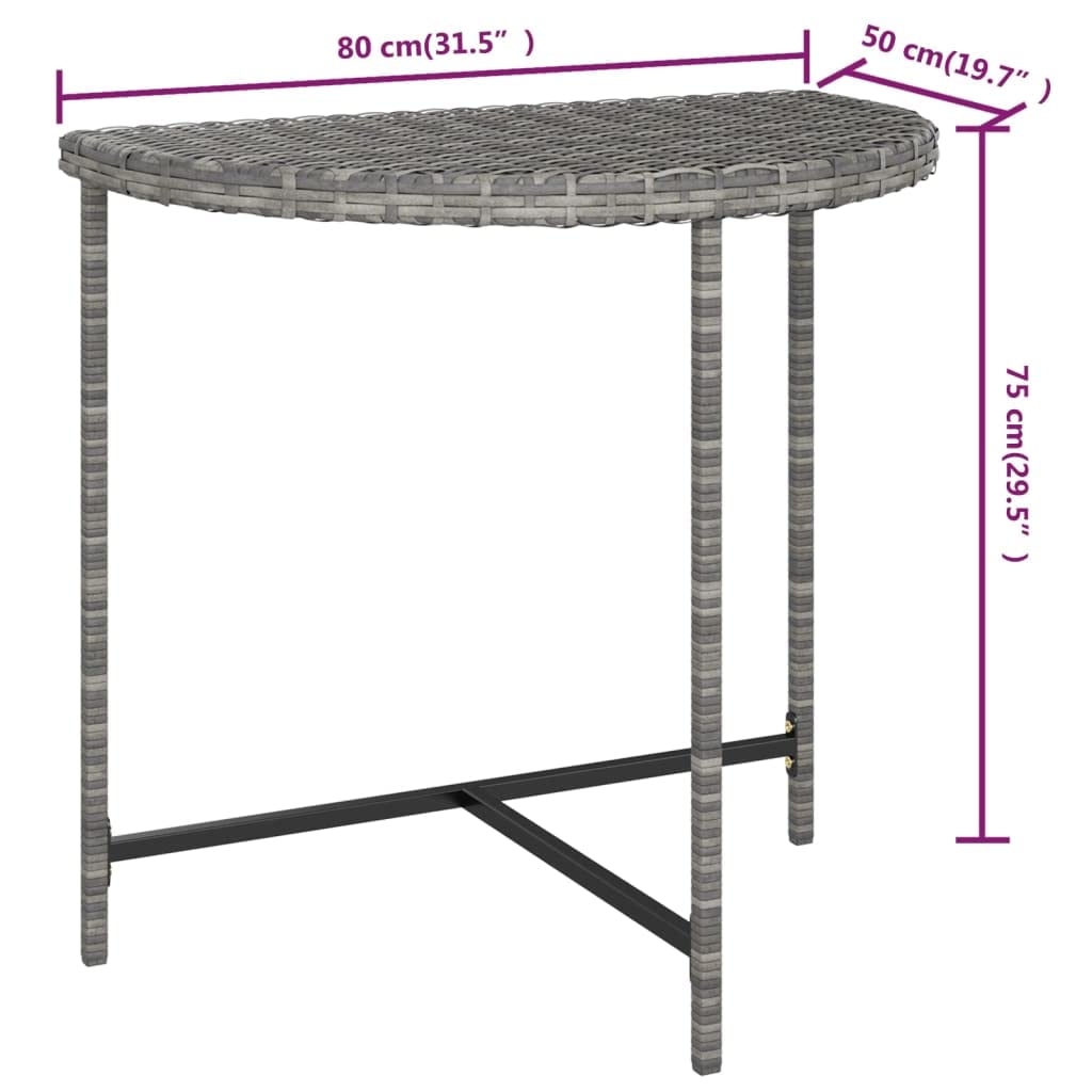 vidaXL Gray Poly Rattan Patio Garden Table with Powder Coated Steel Frame - 31.5