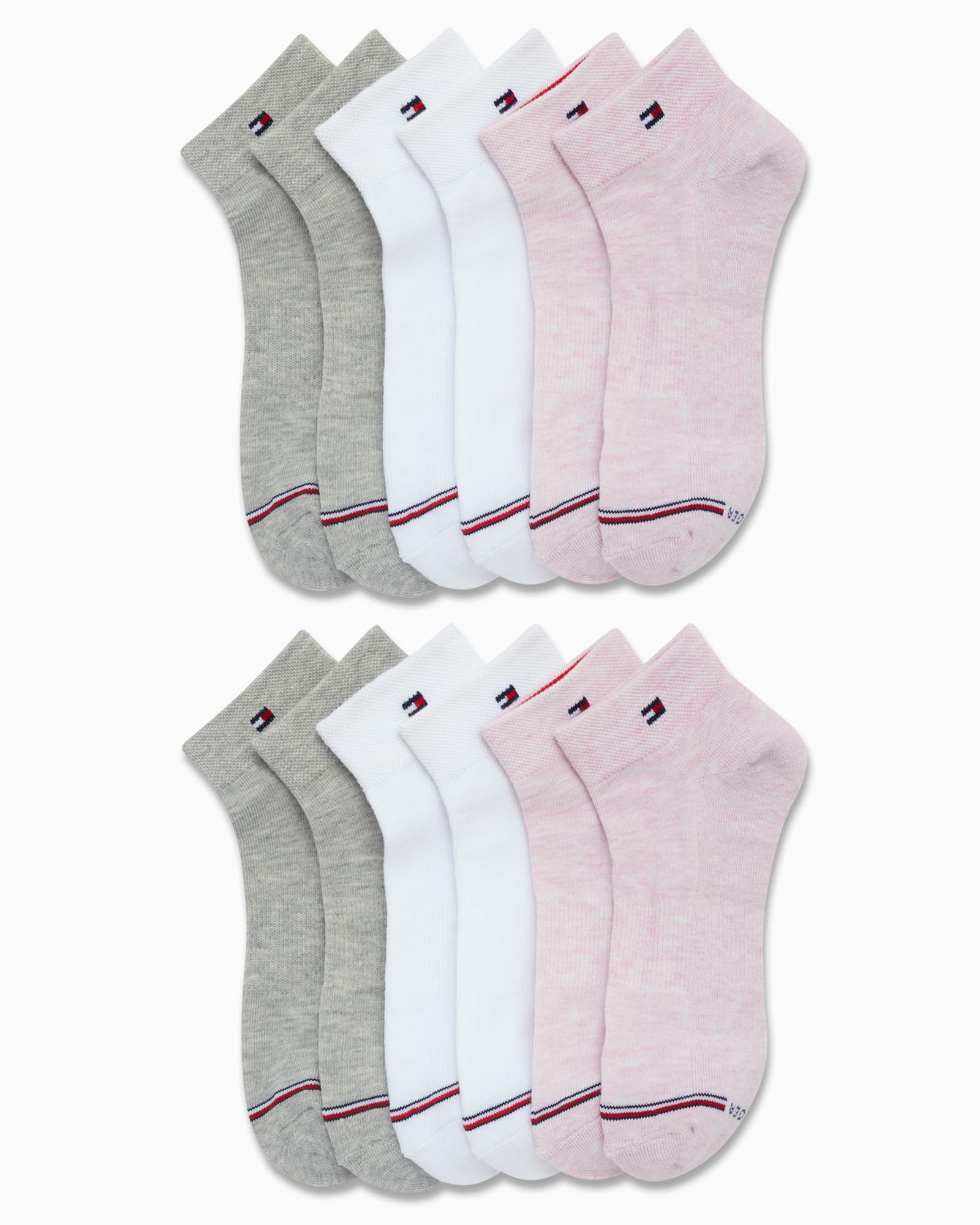 Tommy Hilfiger Women's Cushioned Quarter-Cut Ankle Socks - 12 Pack Soft Breathable Cotton Socks for Everyday Wear, Workout & Casual Outfits