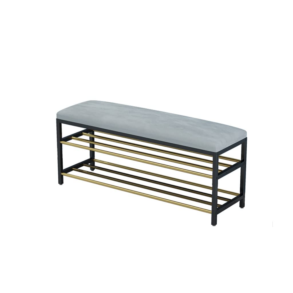 Adjustable Shoe Organizer Bench with 2-Tier Storage - Metal Shoe Rack for Entryway, Hallway & Living Room - Space-Saving Shoe Storage Solution (Gray) - Perfect for Small Spaces, Apartments & Closet Organization