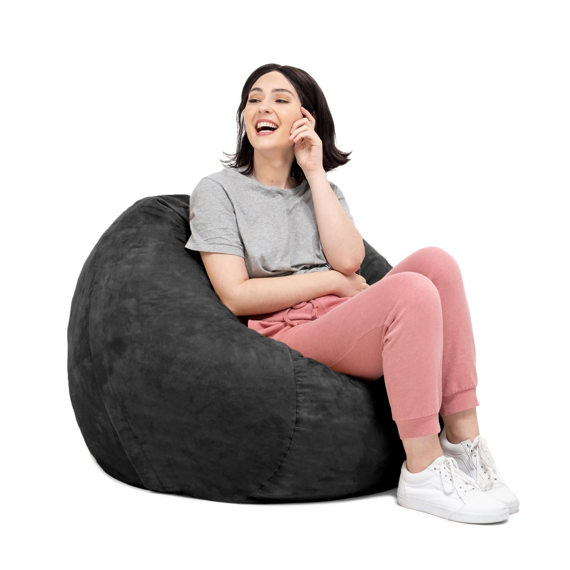 Jaxx Saxx 3 Foot Black Bean Bag Chair with Removable Cover - Perfect for Living Room, Bedroom, Dorm & Game Room Relaxation