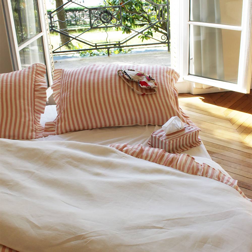 Linen Pillow Cover Set - Blush Stripe Decorative Pillowcases for Sofa, Bed & Home Decor | Soft & Breathable Cushion Covers for Living Room, Bedroom & Guest Room