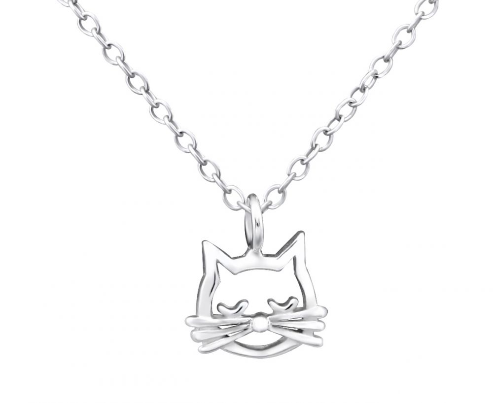 Kids Silver Cat Face Pendant Necklace - Adorable Animal Jewelry Gift for Girls & Boys | Birthday, Christmas & Everyday Wear