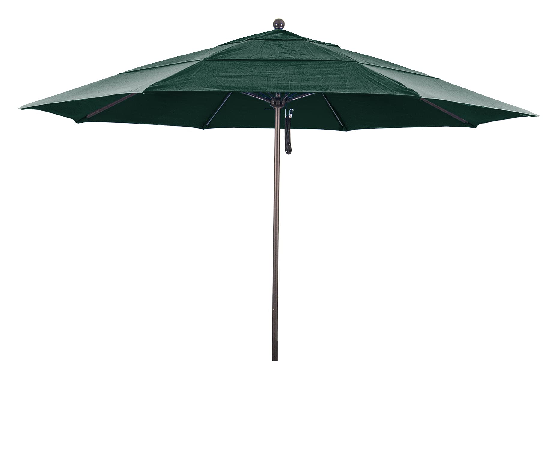 11' Venture Series Patio Umbrella - White Aluminum Pole & Fiberglass Ribs with Pulley Lift - Durable Olefin Hunter Green Fabric - Perfect for Backyard, Poolside, and Outdoor Dining Areas