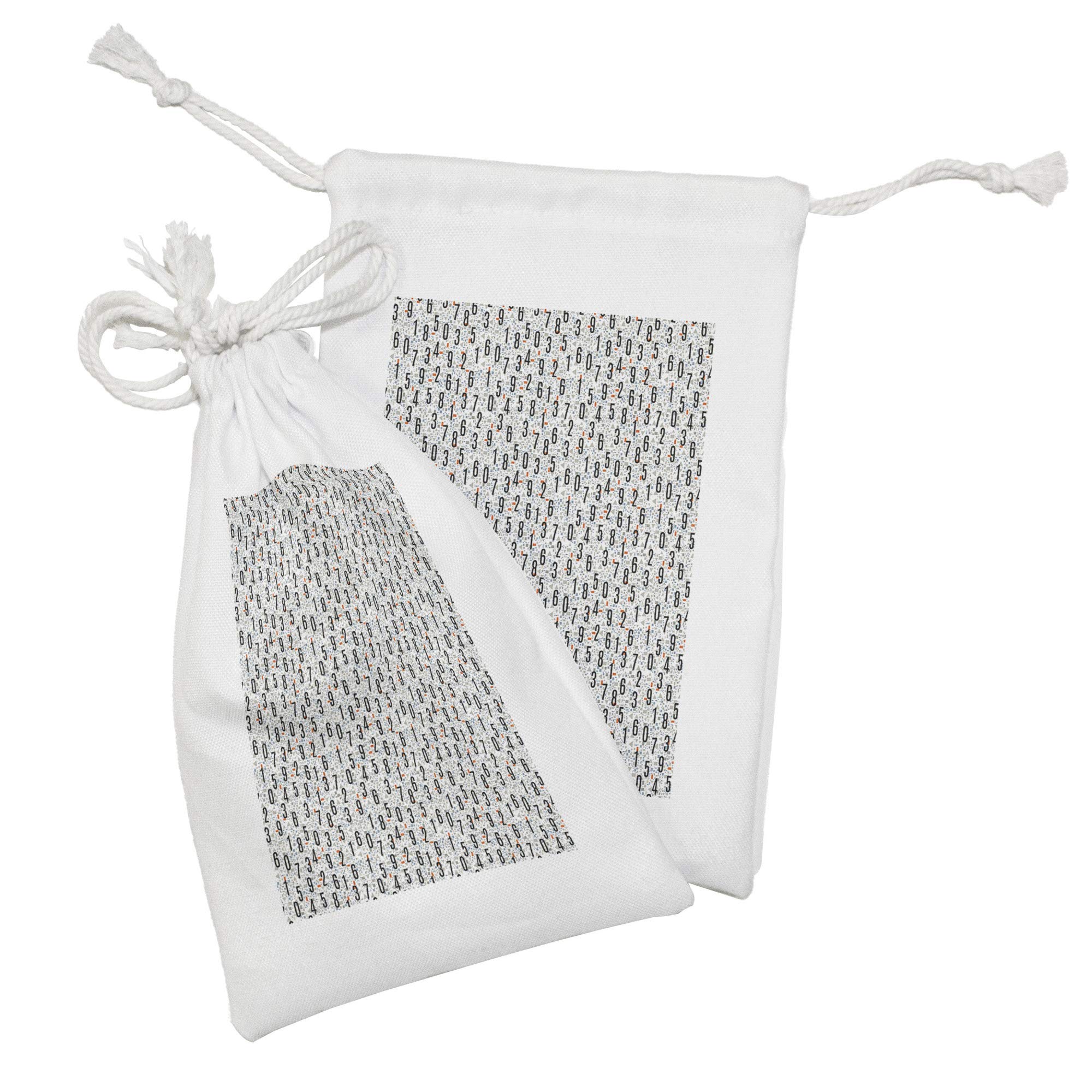 Ambesonne 2-Pack Fabric Pouch Set with Geometric Number Print - Small Drawstring Bags for Toiletries, Travel Accessories & Party Favors (9