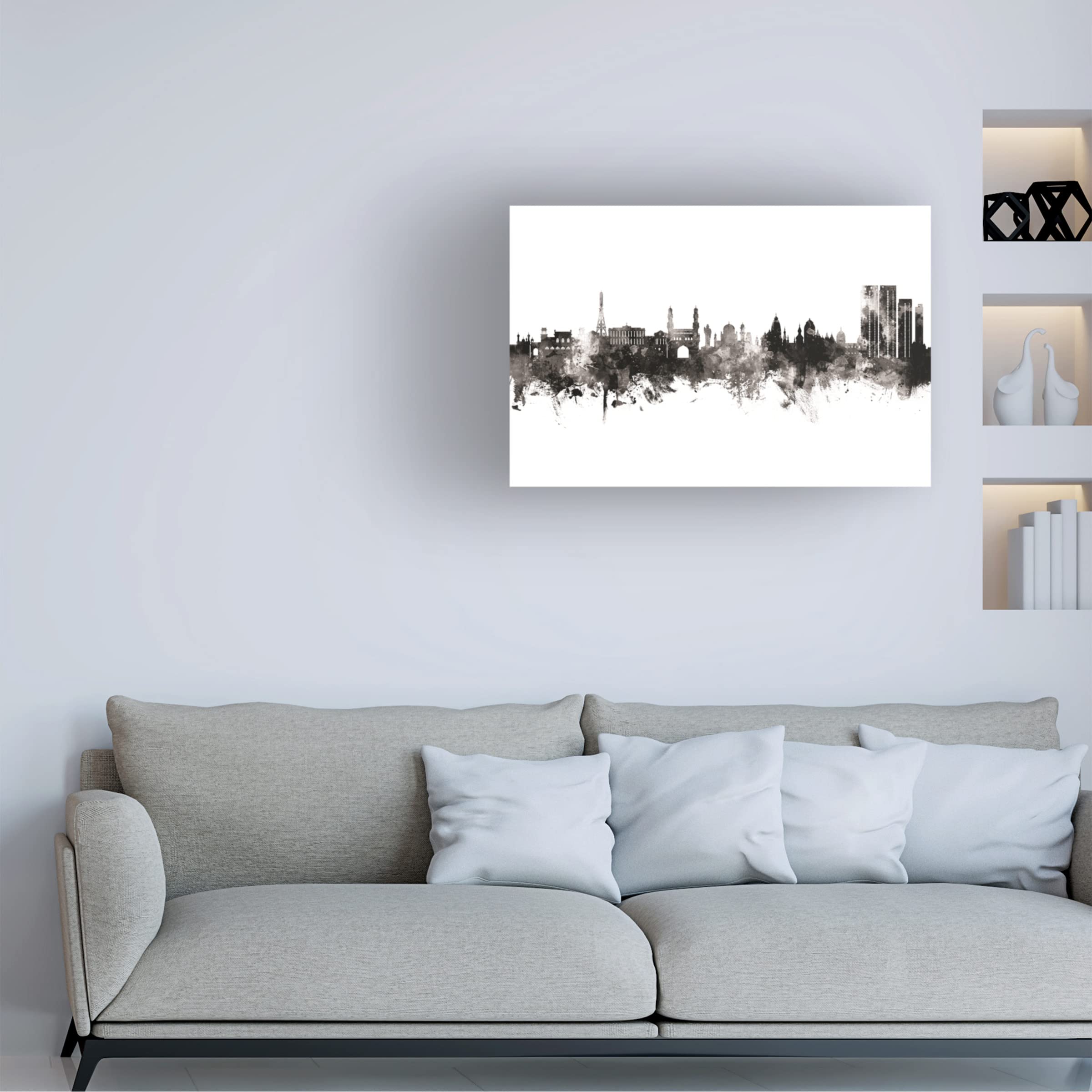 Michael Tompsett Hyderabad Skyline India BW Canvas Art Print - Modern Black & White Wall Decor for Living Room, Office & Bedroom - Premium Trademark Fine Art Collection