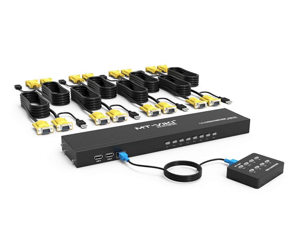 MT-VIKI 2 Port & 8 Port VGA KVM Switch - Dual Monitor Control for Home Office & Data Center | USB Keyboard Video Mouse Switcher for Multiple Computers