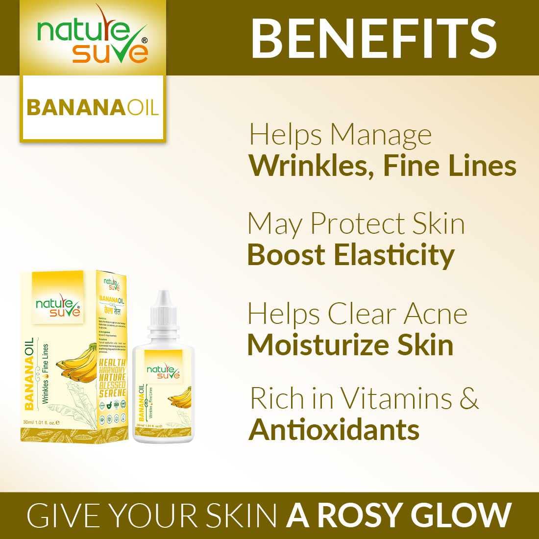Nature Sure Banana Oil for Wrinkles & Fine Lines - Anti-Aging Facial Treatment for Men & Women (30ml) - Perfect for Daily Skincare Routine & Nighttime Moisturizing
