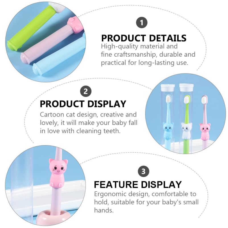 **Healifty 3-Pack Cartoon Cat Toddler Toothbrushes - Soft Bristle Kids Toothbrush Set for Home & Travel (5.51 Inch) - Perfect for Daily Brushing, School, and Family Trips**