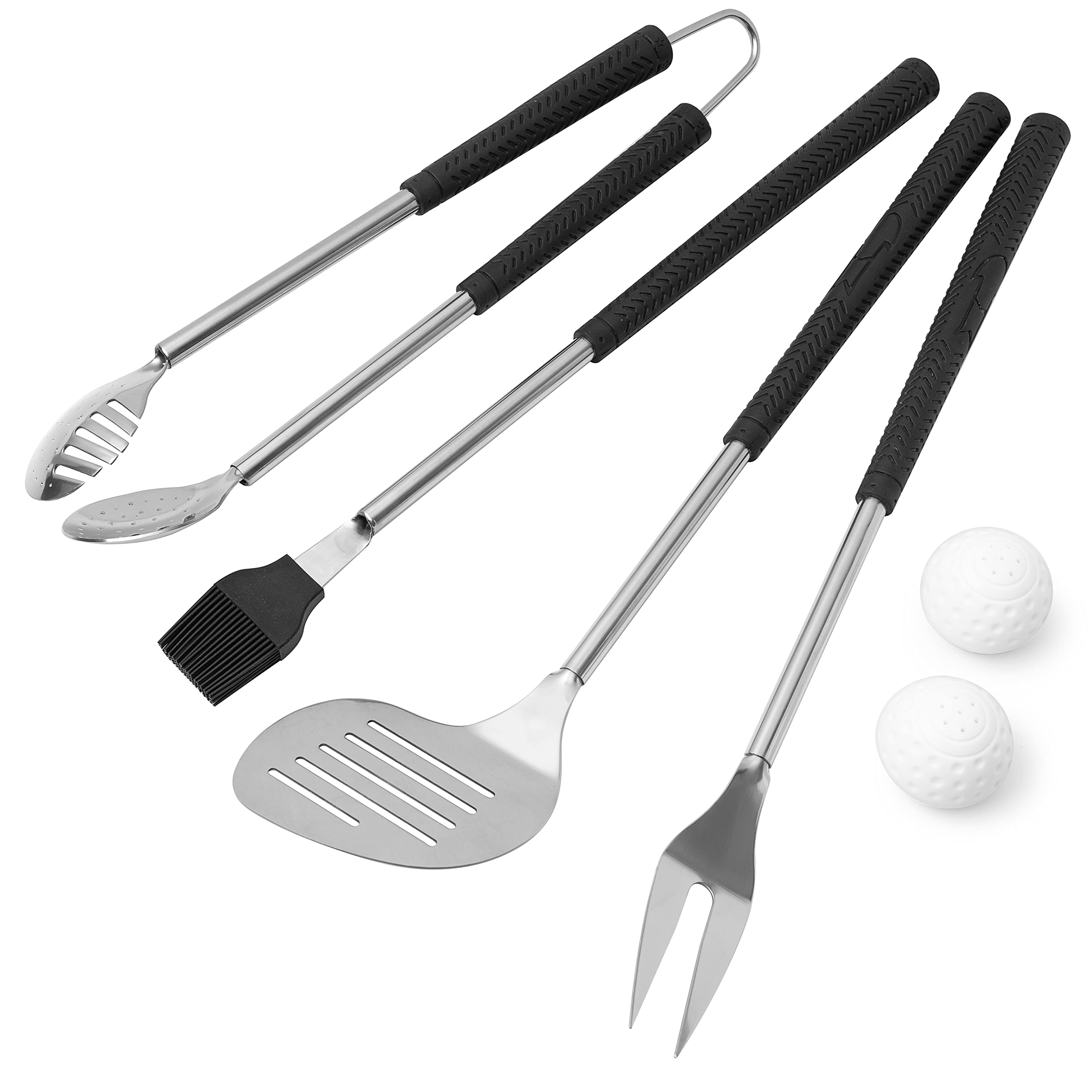 Premium 7-Piece BBQ Grill Tools Set with Rubber Handles - Stainless Steel Grilling Accessories for Outdoor Cooking | Perfect Golf Gifts for Men, Dad & Father's Day | Ideal for Backyard BBQs, Tailgating & Camping Trips