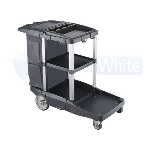 Oates Platinum Janitor Cart MKII - Heavy Duty Cleaning Cart with 3 Shelves & Utility Hooks for Commercial & Industrial Use - Perfect for Schools, Hospitals, and Office Cleaning