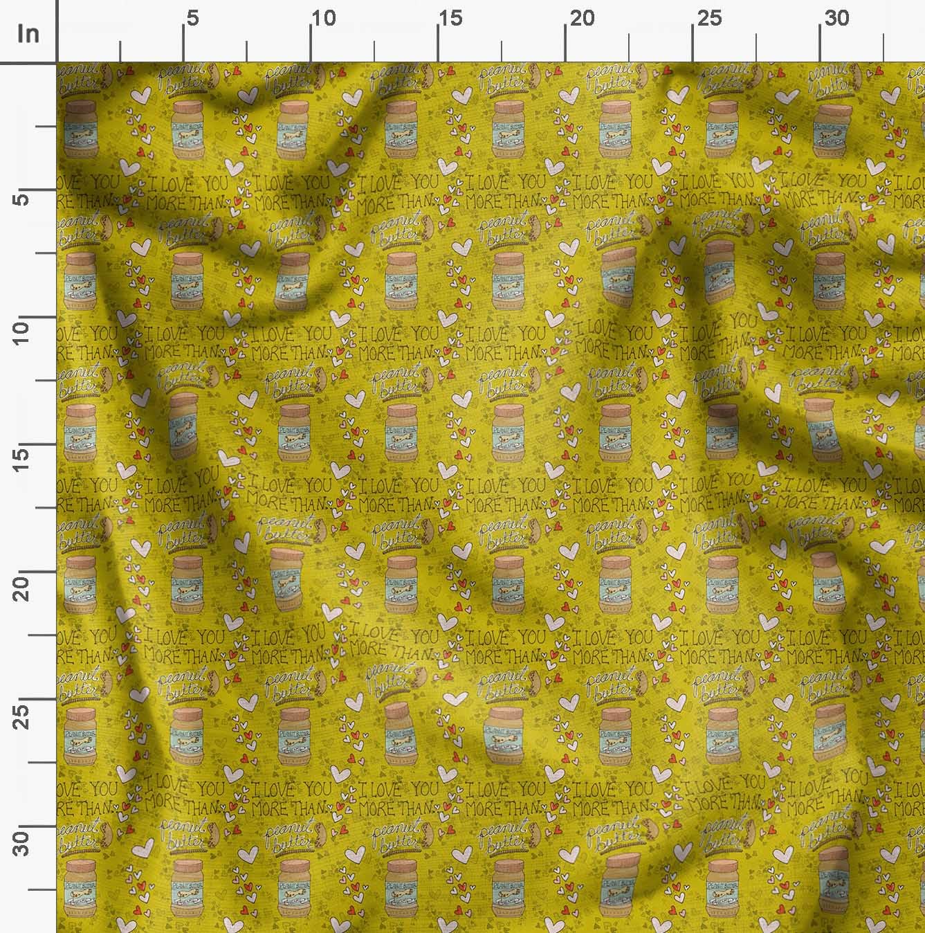 Soimoi Japanese Crepe Fabric - 42 Inch Wide Yellow Text & Peanut Butter Food Print Material by The Yard - Nutty Playful Design for DIY Crafts, Quilting, Dressmaking, Home Decor and Sewing Projects