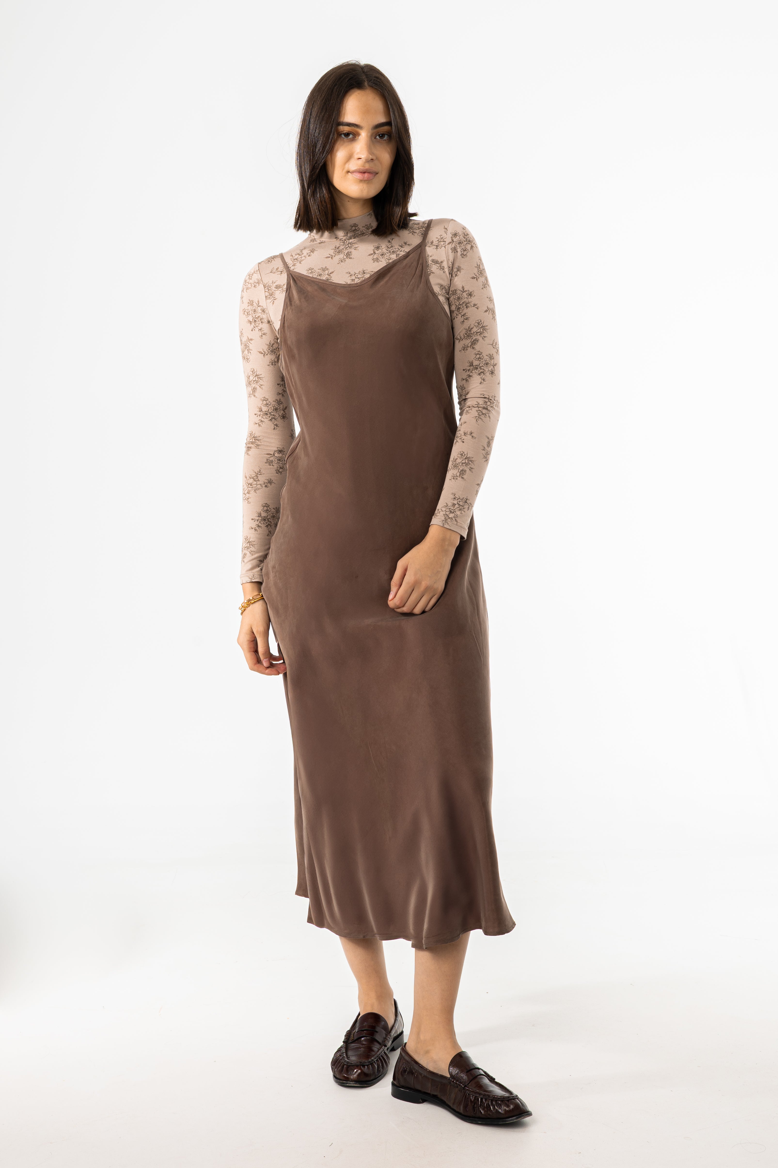 Brown Slip Jumper Women's Casual Dress - Comfortable Stretchy Knit Midi Dress for Everyday Wear, Date Night & Office Outfits