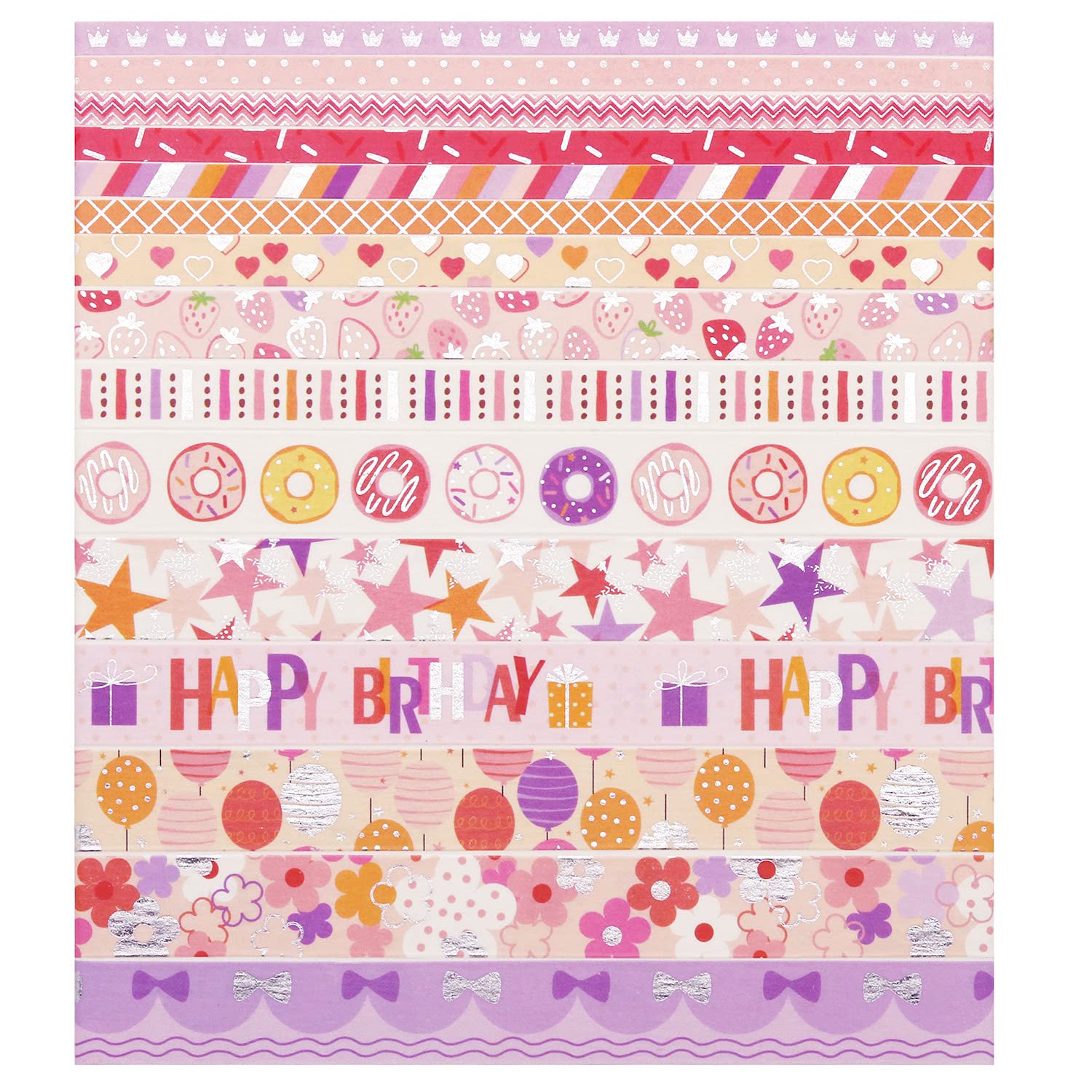 YUBX Birthday Washi Tape Set - 15 Rolls Silver Foil Decorative Masking Tapes for DIY Crafts, Scrapbooking, Journaling, Planner Decor & Gift Wrapping - Perfect for Party Decorations, Card Making & Creative Projects