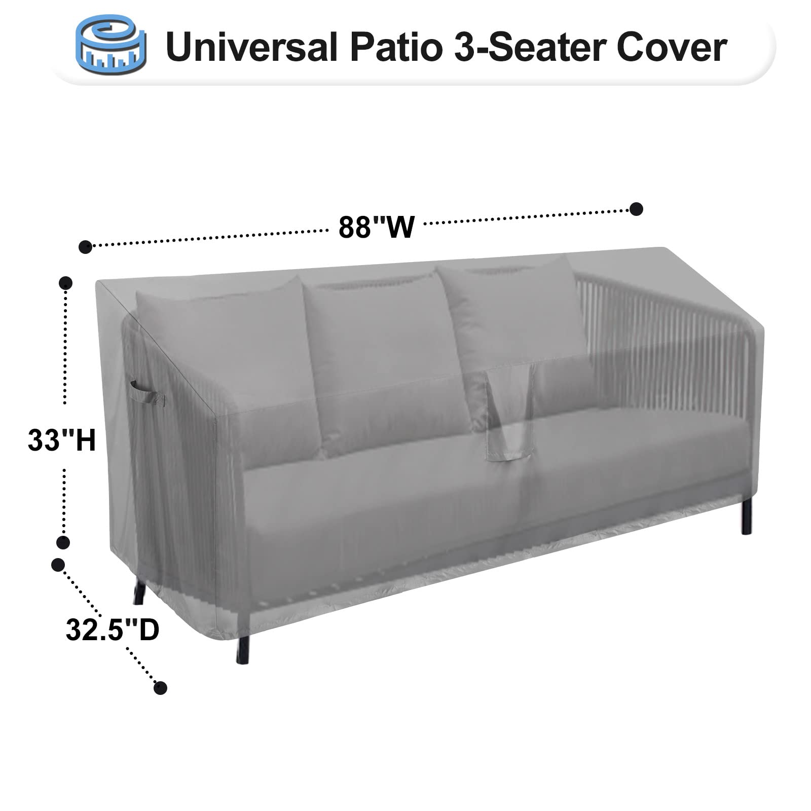 Outdoor Waterproof 3-Seater Patio Couch Cover - UV Resistant Heavy Duty Sofa Furniture Protector for Outdoor Use, 88