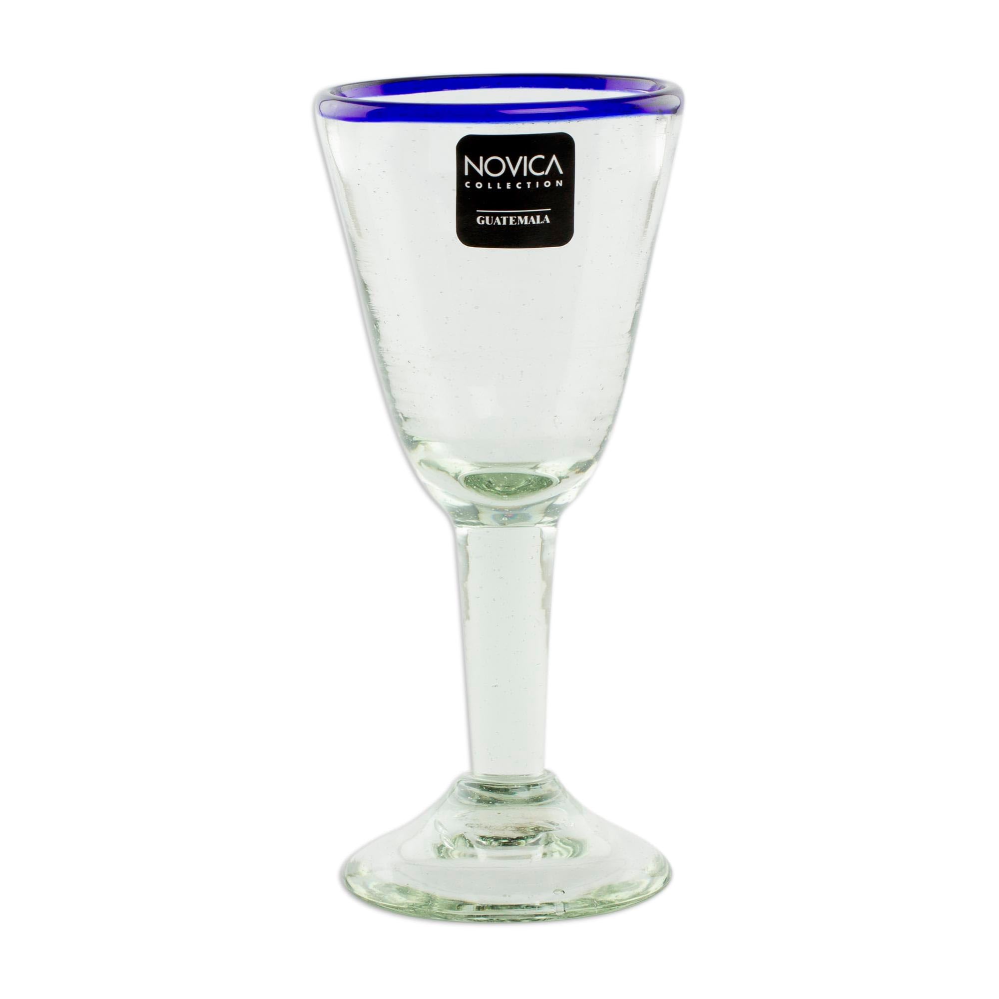 NOVICA Hand Blown Clear Blue Recycled Glass Wine Glasses - 5 Oz 'Bubbly' Set of 4 - Eco-Friendly Stemware for Champagne, Cocktails & Special Occasions