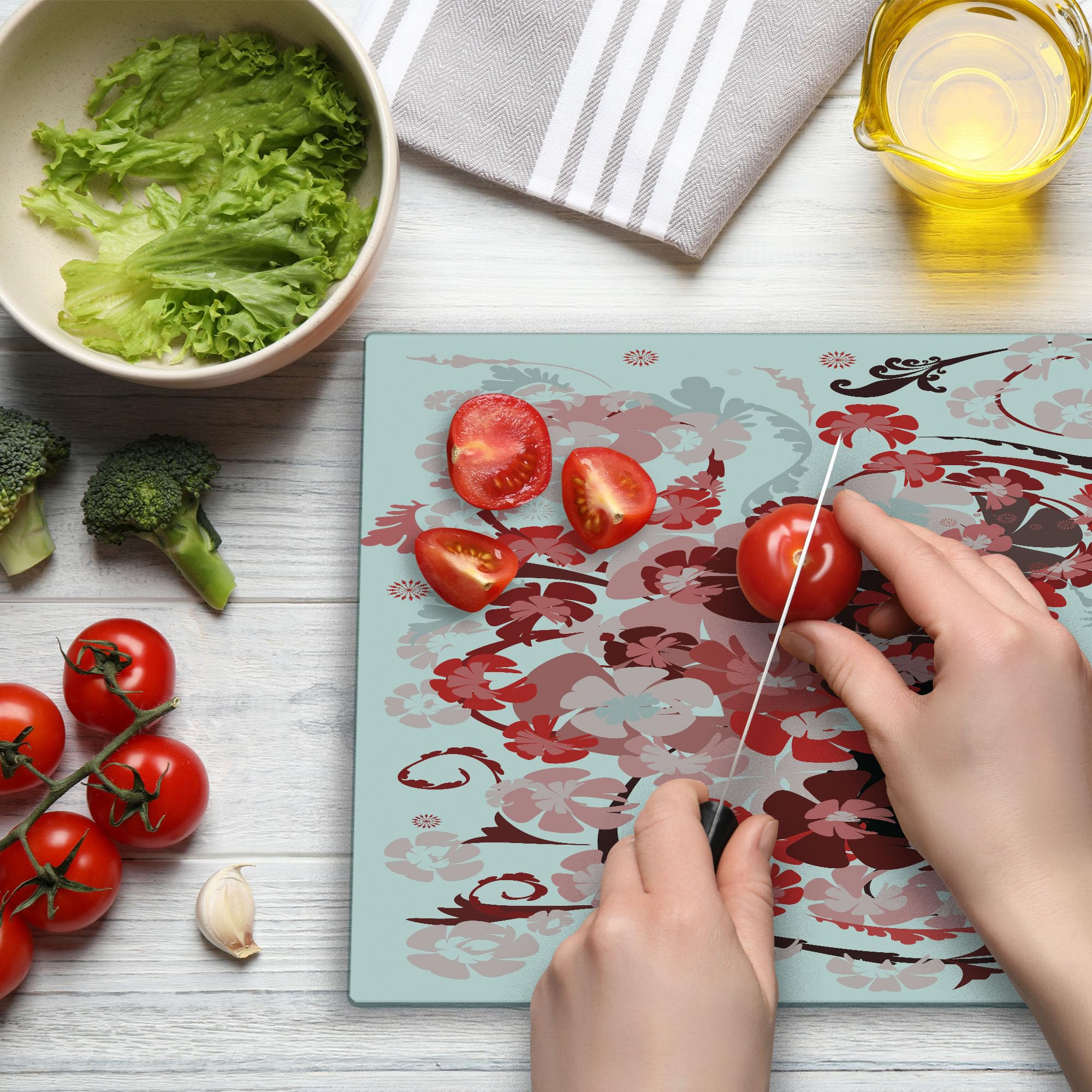 Ambesonne Feminine Cutting Board - Floral Pink Blossoms Design, Tempered Glass Serving Board for Kitchen, Large Size (Black, Pink, Red) - Perfect for Food Prep, Charcuterie Display & Home Decor