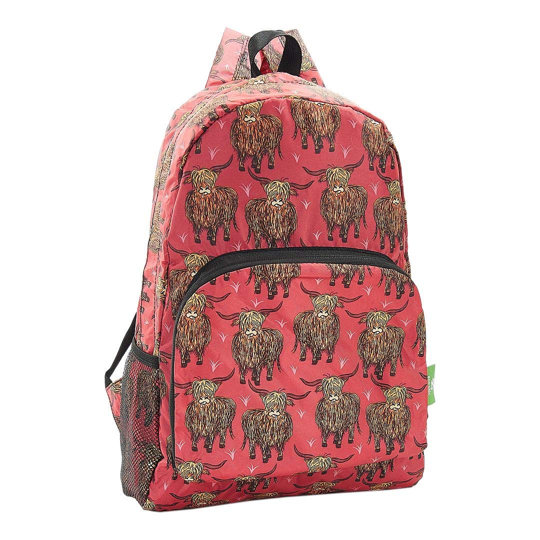 ECO CHIC Lightweight Foldable Hiking Backpack - Waterproof Travel Daypack for Outdoor Adventures & Camping - Made from Recycled Materials (Highland Cow Red) - Perfect for Hiking, Travel, Gym & Daily Use