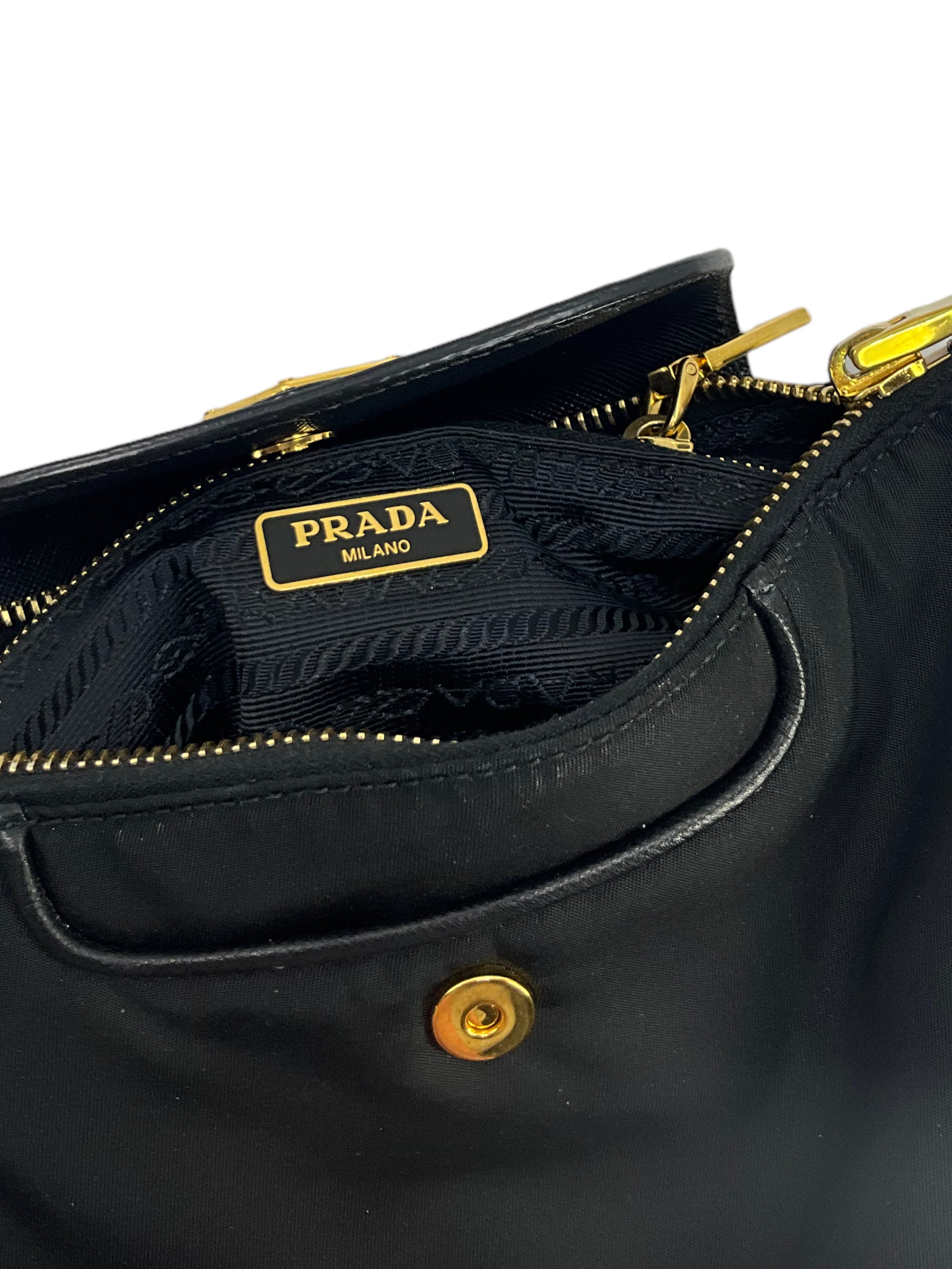 Prada Tessuto Nylon Saffiano Trim Clutch Bag for Women | Luxury Designer Handbag | Perfect for Evening Parties, Weddings & Special Occasions