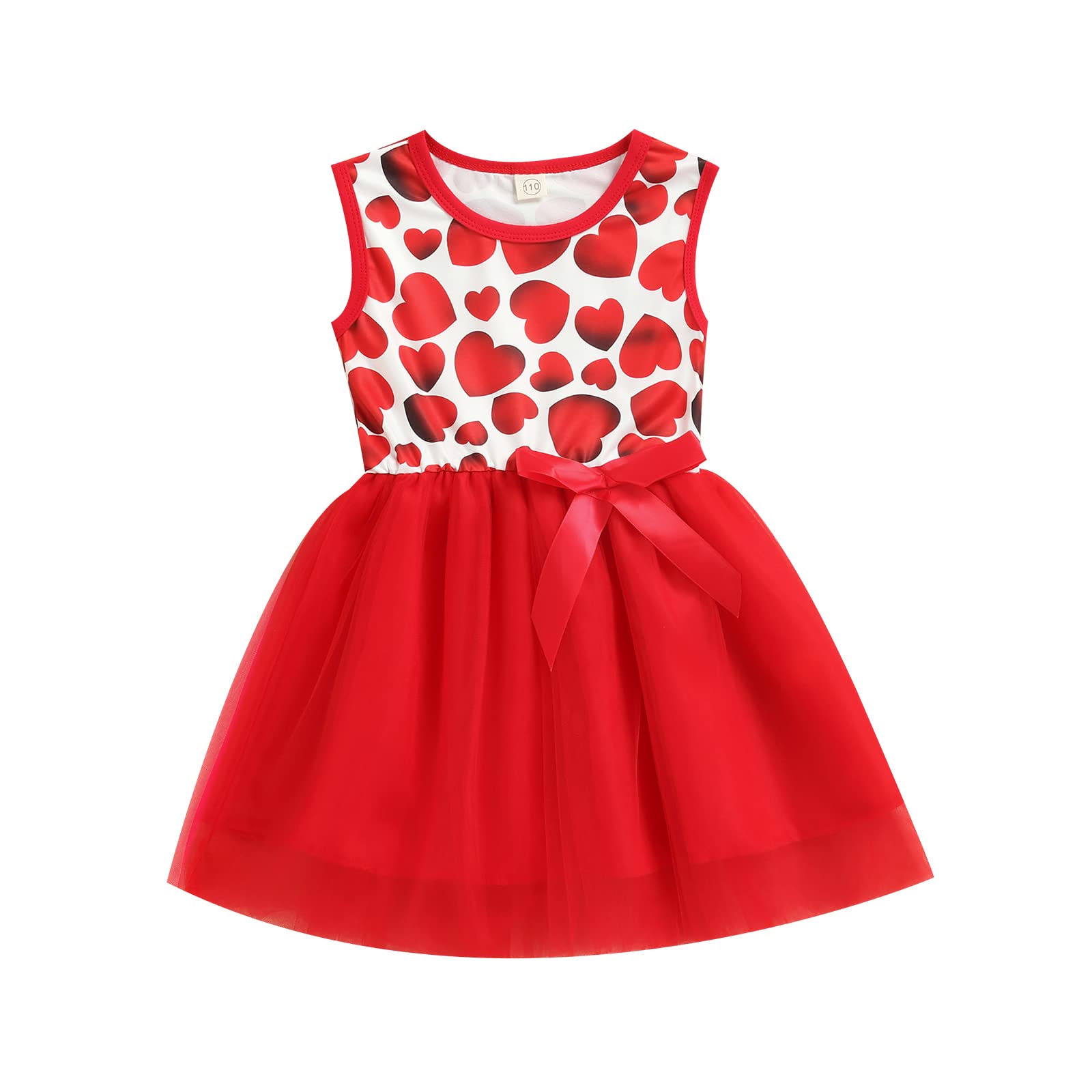 Diconna Girls' Sleeveless Heart Print Summer Dress - Valentine's Day Outfit with Round Neck & Pleated Skirt | Perfect for Birthday Parties, School Events & Family Photos