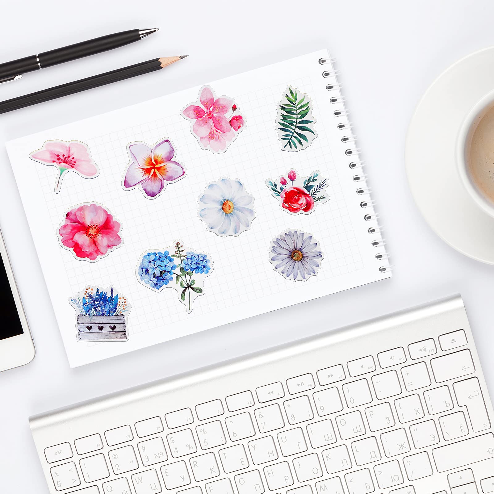 120 Pieces Waterproof Flower Stickers - Vinyl Decals for Water Bottles, Phones, Laptops, Skateboards & Scrapbooks - Cute Floral Designs for Kids, Teens & Adults - Perfect for DIY Crafts, School Projects & Personalizing Belongings
