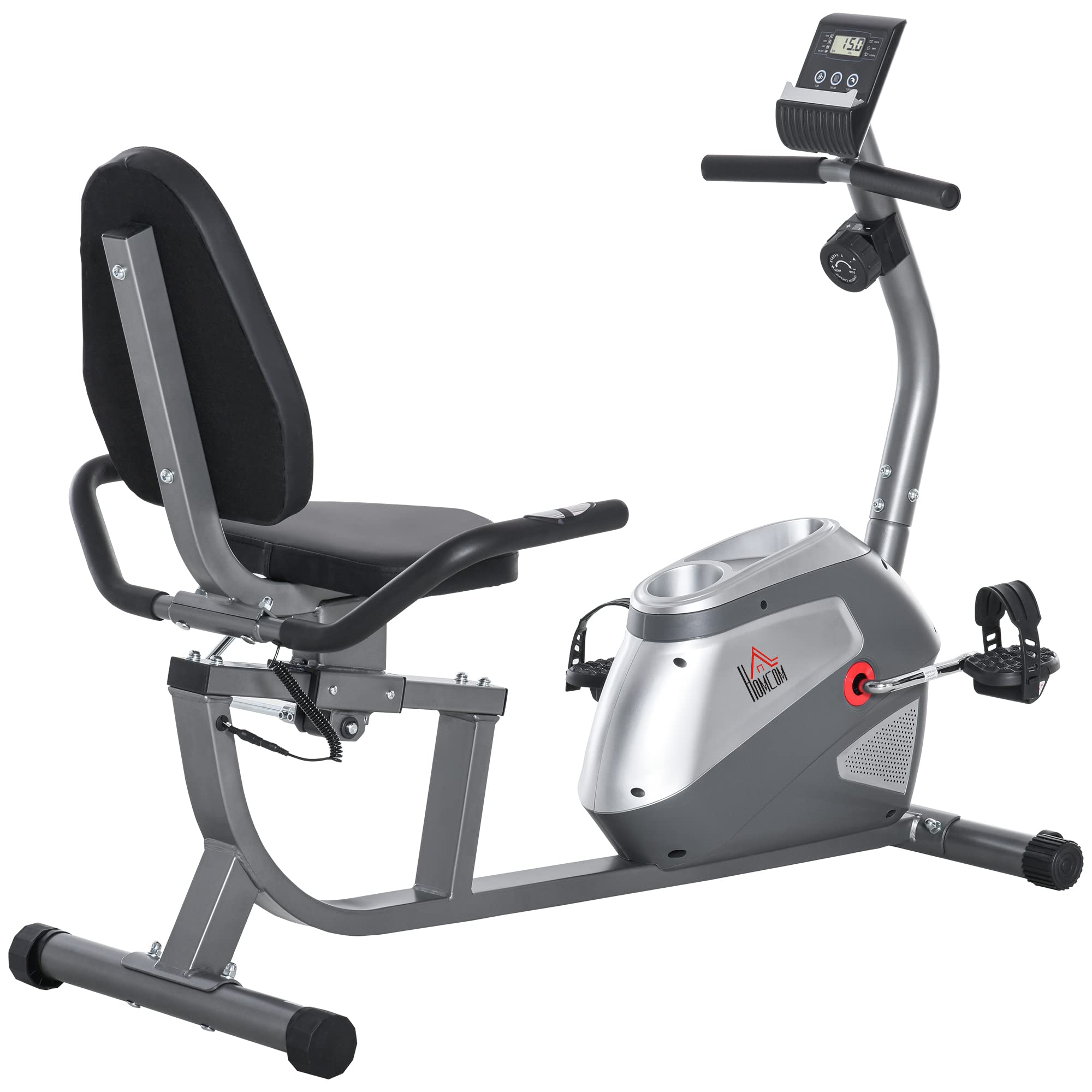 HOMCOM Adjustable Recumbent Exercise Bike with Backrest & Seat, Professional Magnetic Cardio Bike, 8 Resistance Levels & LCD Monitor - Perfect for Home Gym, Physical Therapy & Low-Impact Workouts