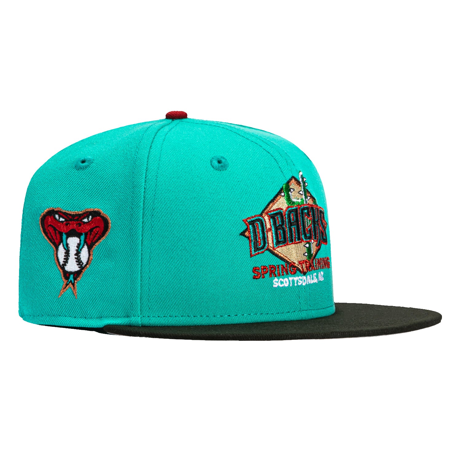 New Era 59Fifty Arizona Diamondbacks MLB Logo Patch Spring Training Baseball Cap - Teal & Black Snapback Hat for Men & Women | Game Day, Fan Gear, Sports Fashion Accessory